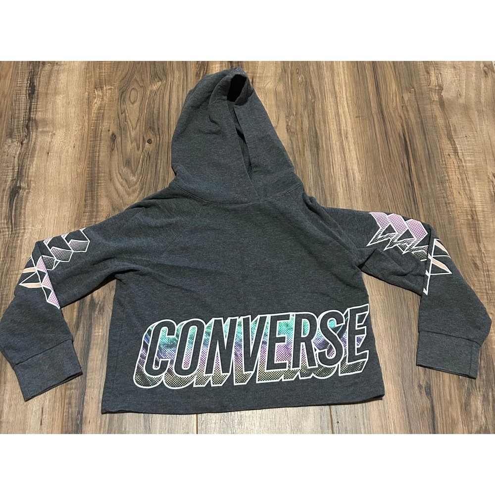 Girls Small Converse Cropped Hoodie, Metallic/Gray